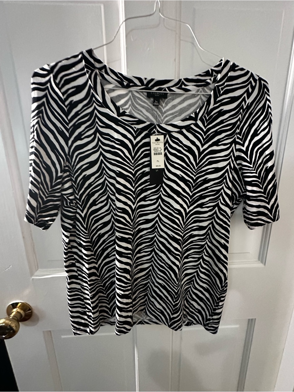 Talbots Black & White Zebra-Print Scoop Neck Top